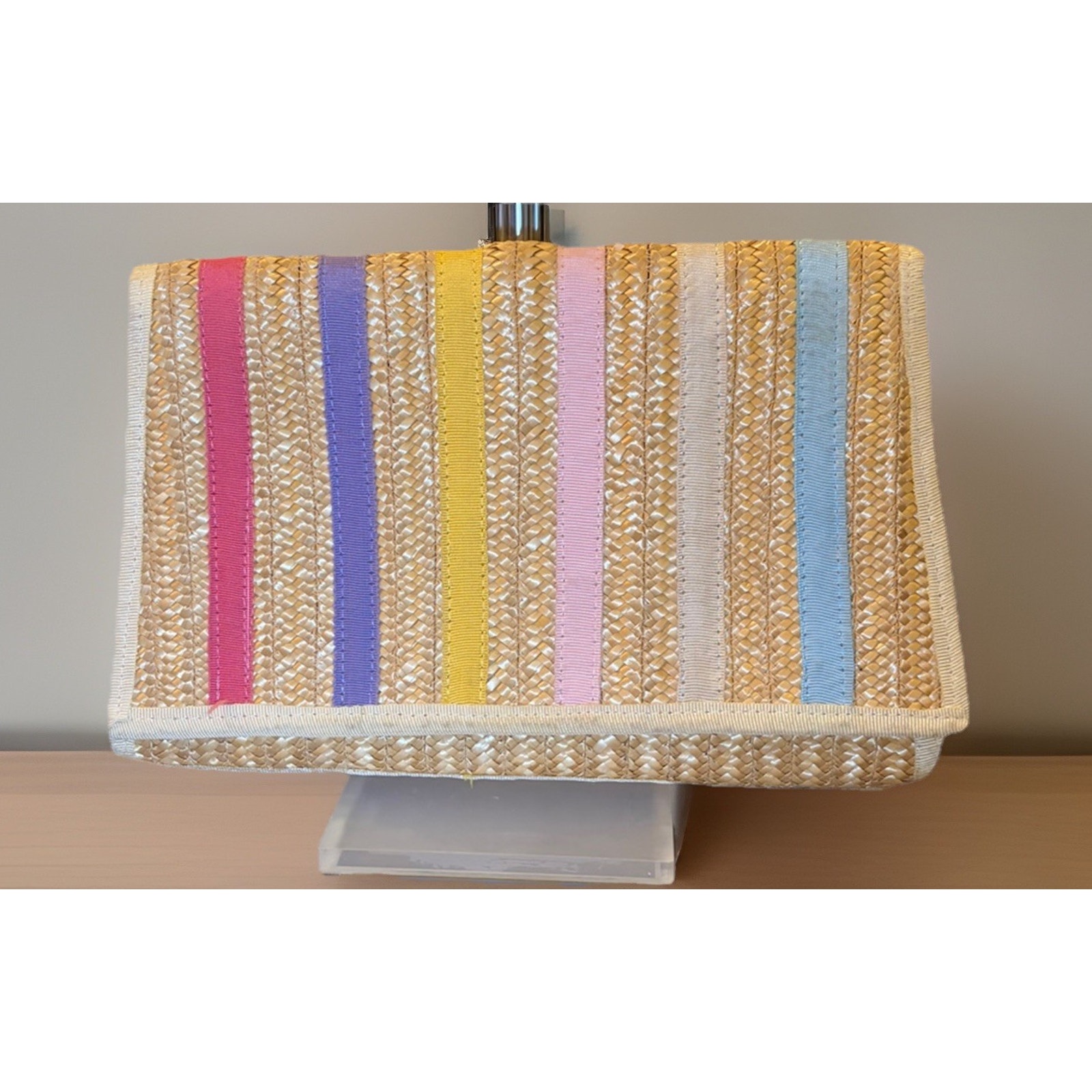 Vintage Valerie Made In Italy Straw Clutch Pastel Stripe Woven Raffia Bag